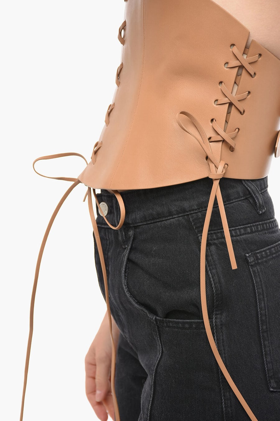 Dior 2405~Lace-up Leather Corset with Double Gold Buckle 260mm, view 2