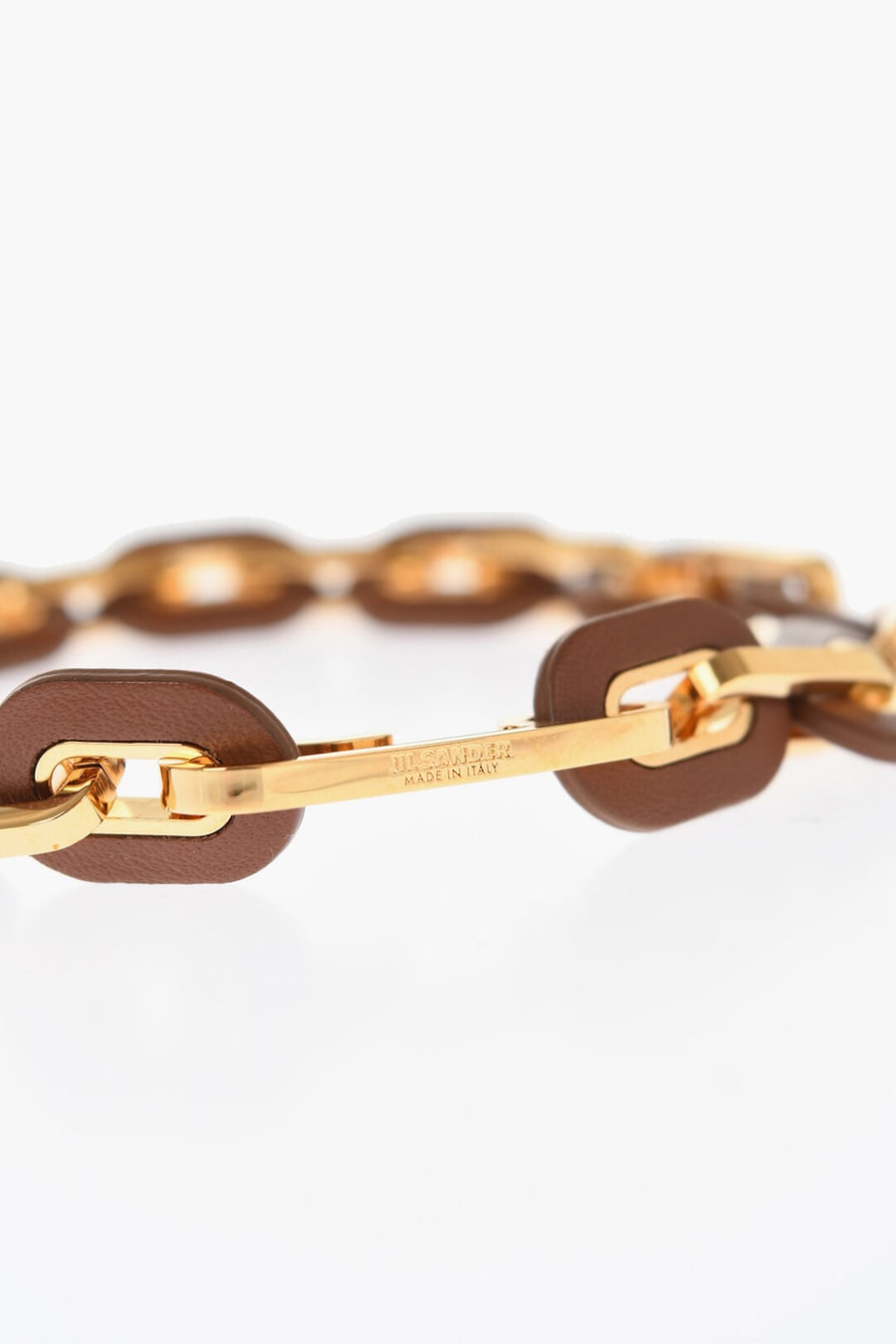 Jil Sander 2405~Leather and Brass Chain Bracelet PRECIOUS WILDNESS, view 2