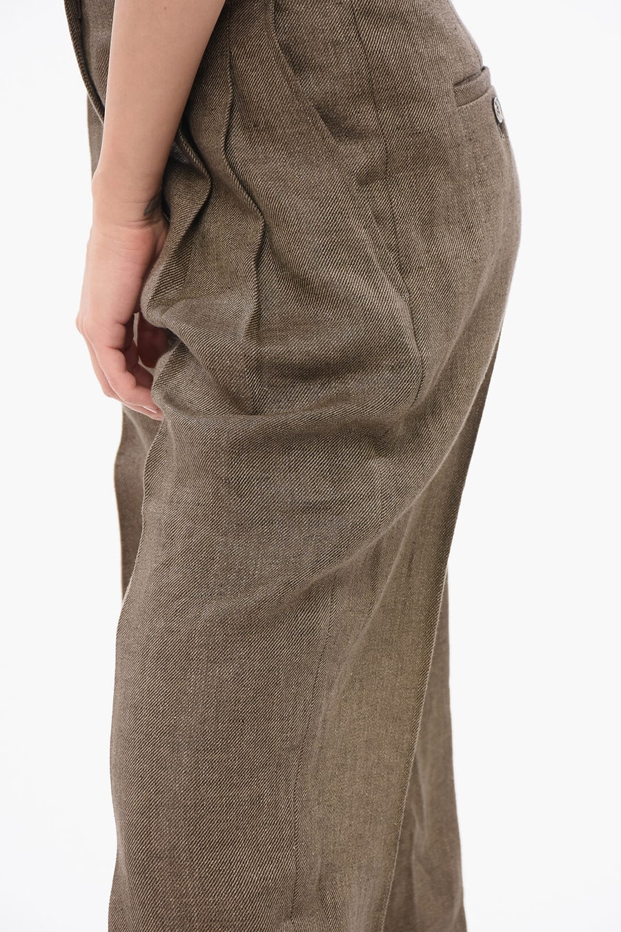 QL2 2405~Linen Trousers ROSANNA with Herringbone Pattern, view 3