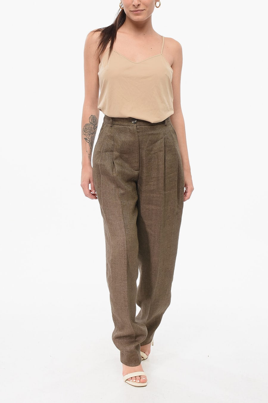 QL2 2405~Linen Trousers ROSANNA with Herringbone Pattern, view 4