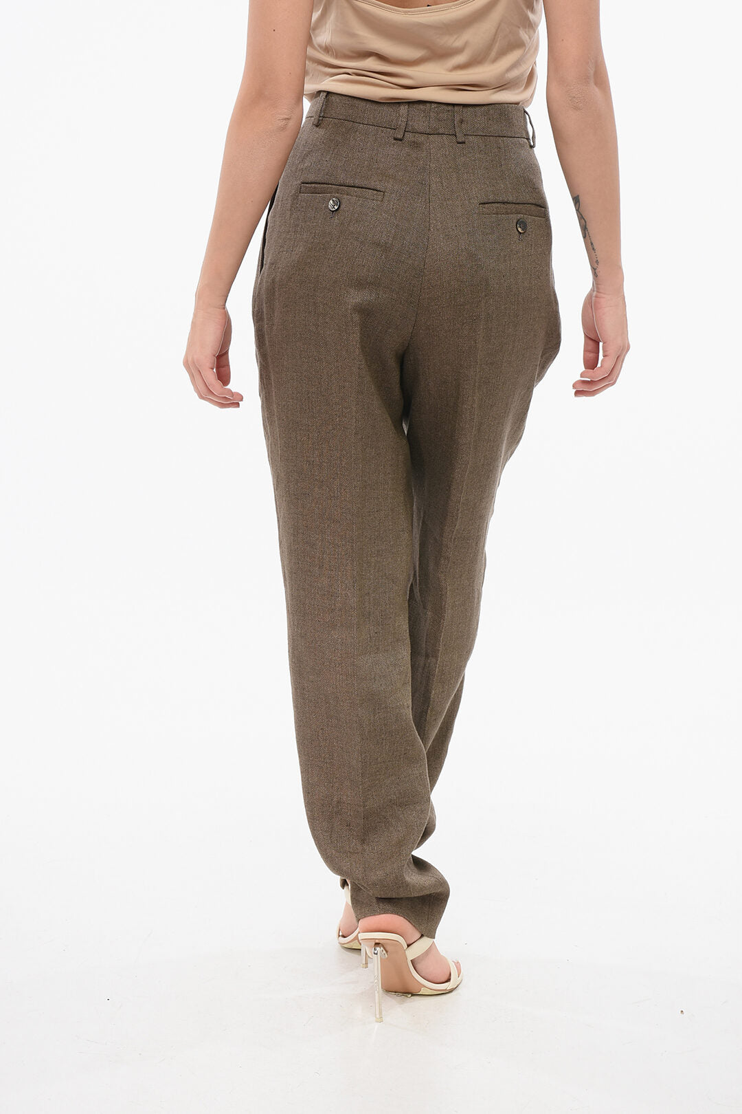 QL2 2405~Linen Trousers ROSANNA with Herringbone Pattern, view 2