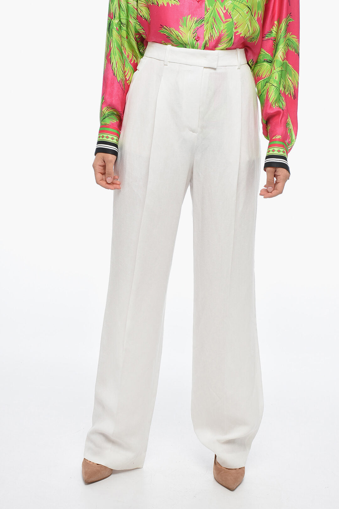 Fabiana Filippi 2405~Linen-Blend Chino Trousers with 1 Pleat