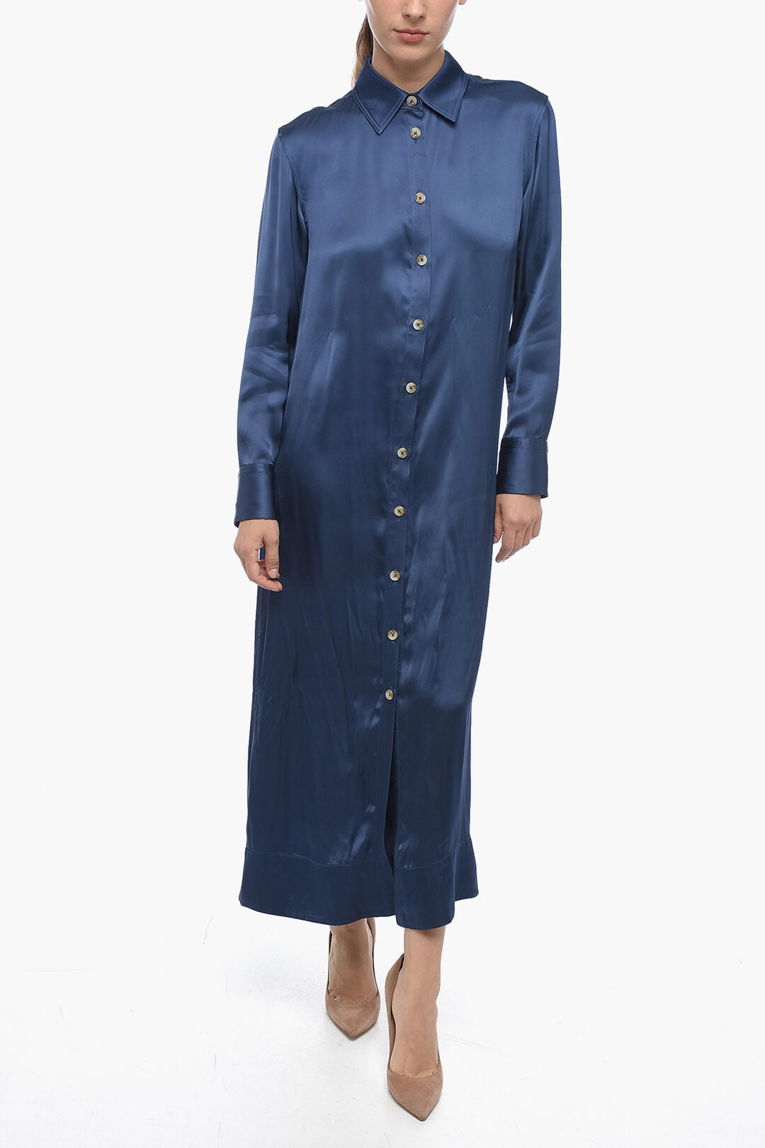 Loulou Studio 2405~Long-Sleeve Satin Shirt Dress