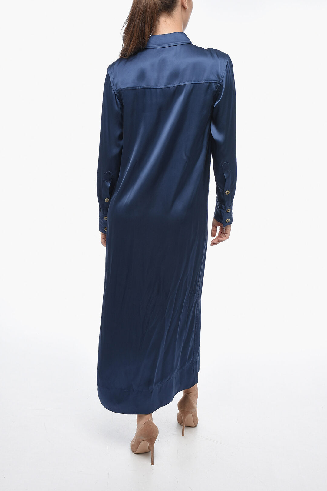 Loulou Studio 2405~Long-Sleeve Satin Shirt Dress, view 2
