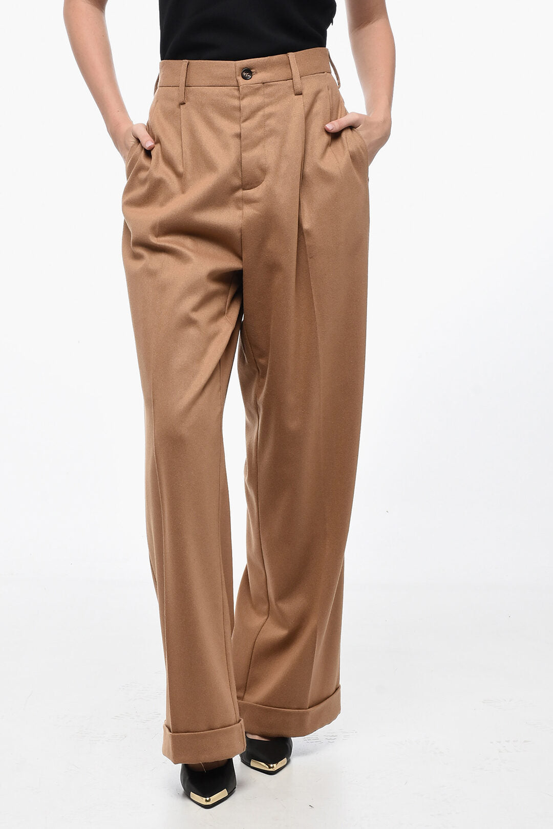 Marni 2405~Loose-Fit Flannel Trousers with Turn-Ups