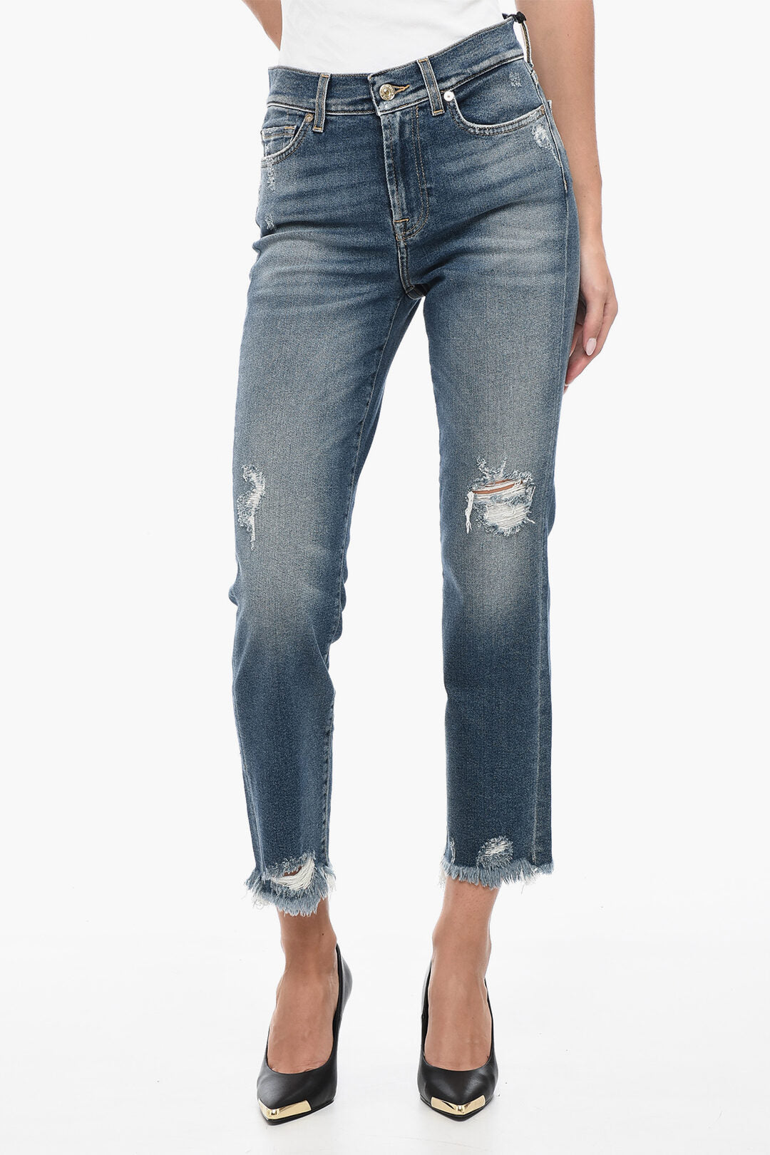 7 For All Mankind 2405~LUXE VINTAGE Cropped Jeans with Distressed Effect 18cm