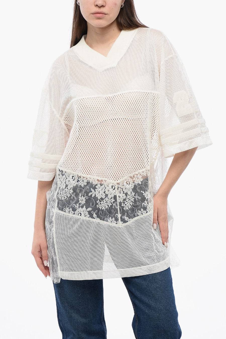 Off-White 2405~Mesh and Lace Top