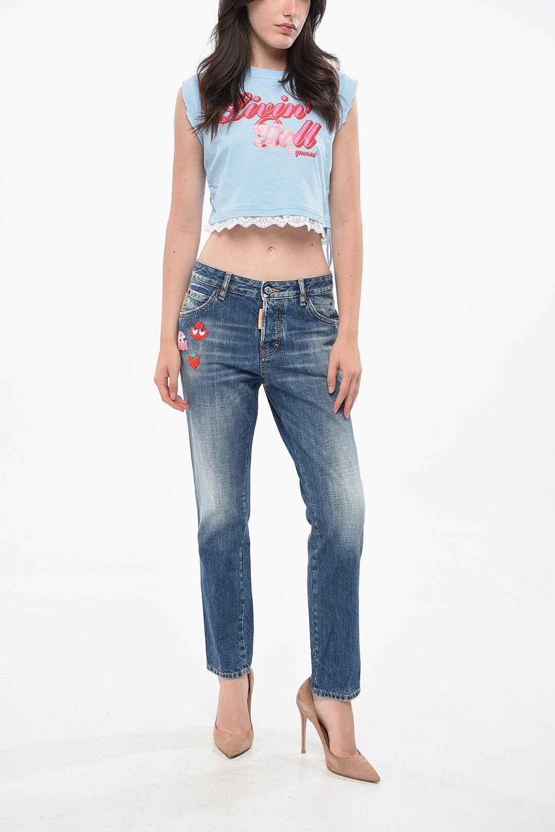 Dsquared2 2405~PAC-MAN Regular Fit Jeans COOL GIRL with Embroidery 15cm