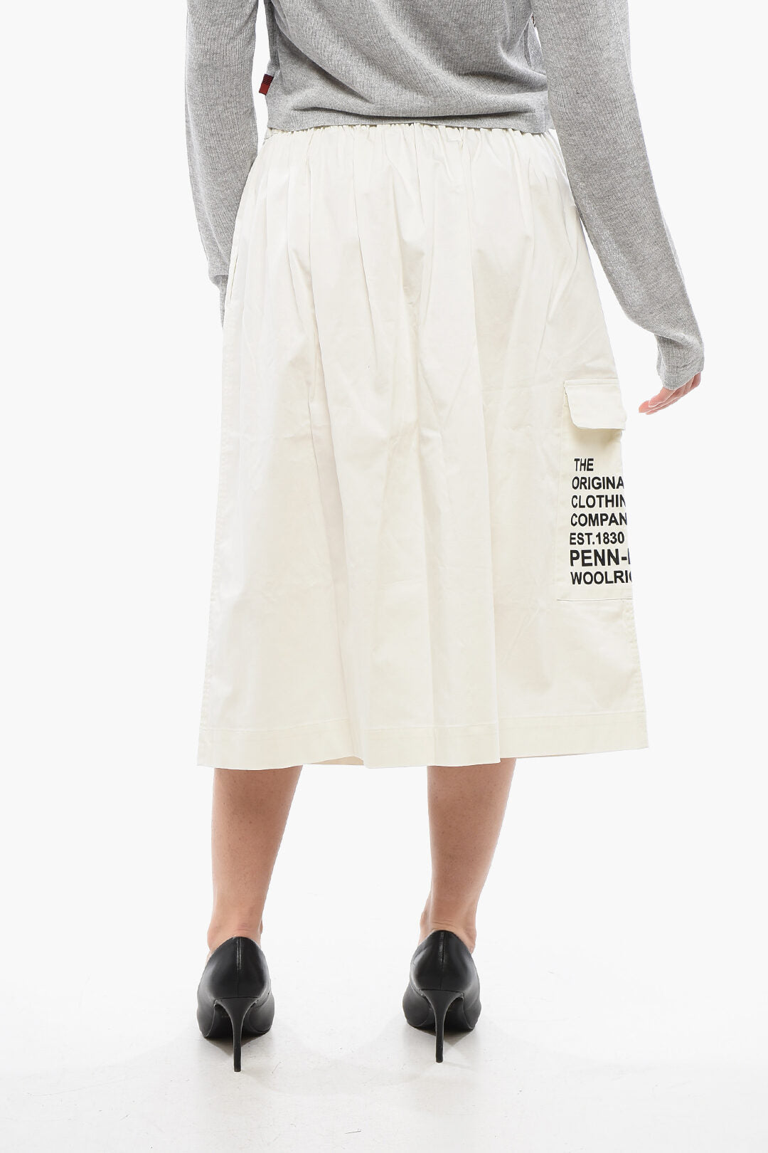 Woolrich 2405~PENN-RICH Cotton-Blend Midi Skirt with Utility Pockets, view 2