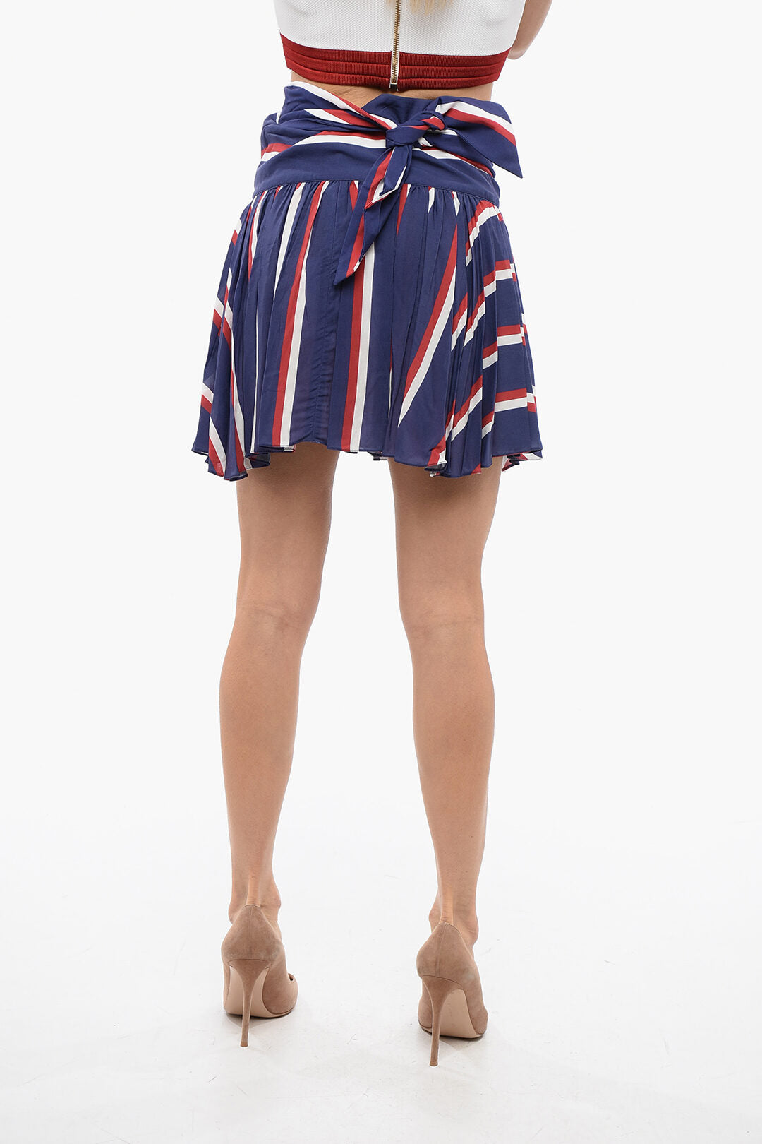 Balmain 2405~Pleated Viscose Miniskirt with Stripes, view 2