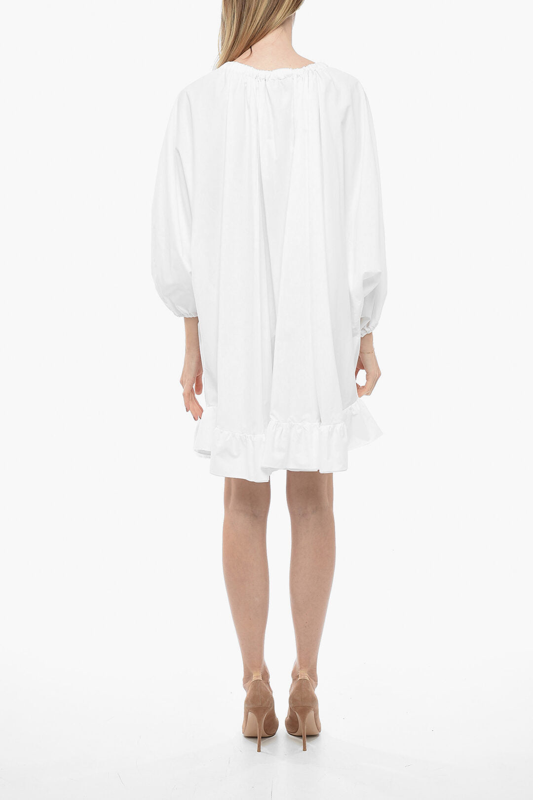 Patou 2405~Poplin Shirt Dress with Drawstring Neck and Batwing Sleeves, view 2