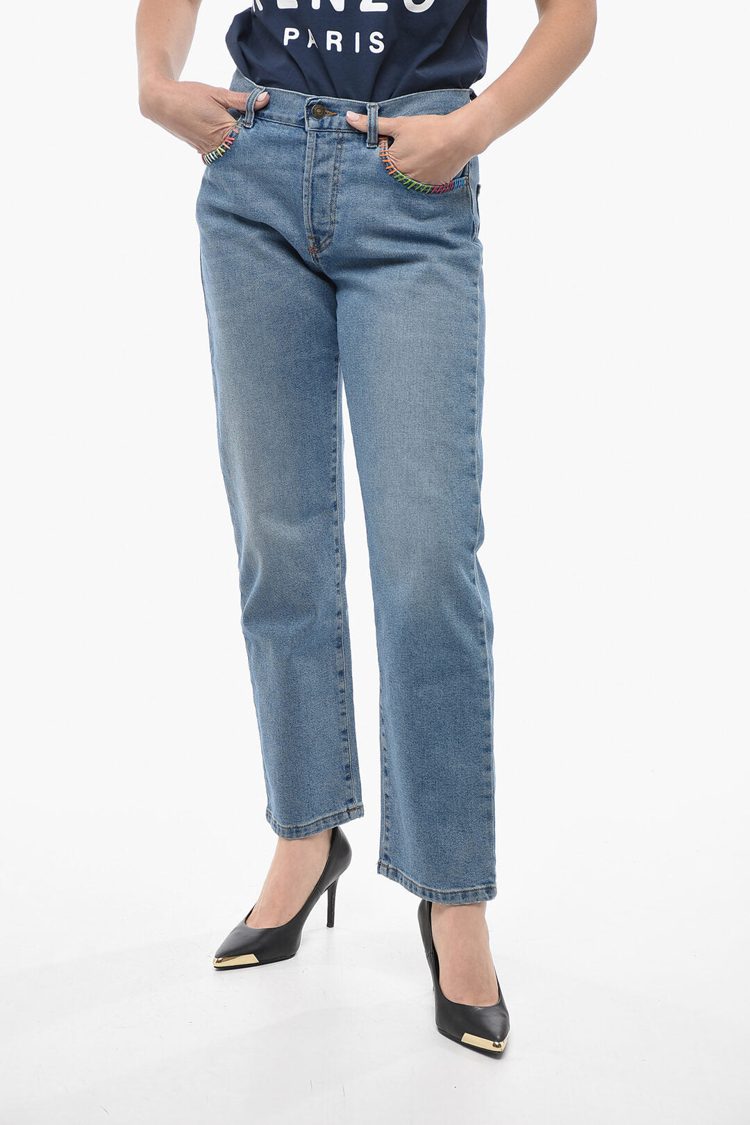Par.co 2405~Regular-Fit Jeans with 20cm Colorful Embroidery