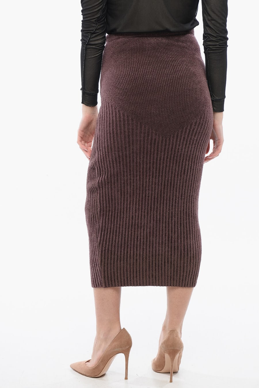 ANDREĀDAMO 2405~Ribbed Chenille Pencil Skirt with Cut-Out Detail, view 2