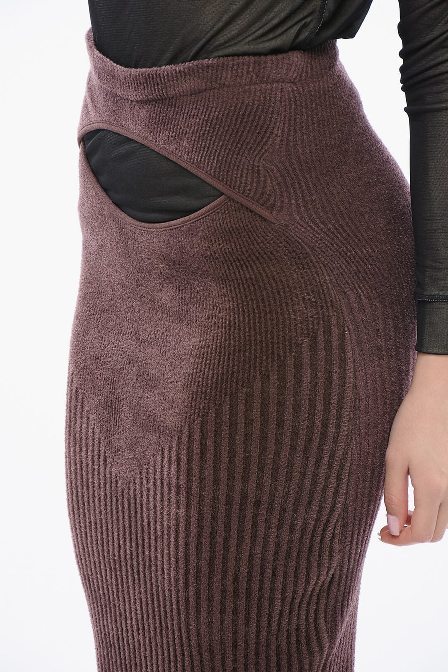 ANDREĀDAMO 2405~Ribbed Chenille Pencil Skirt with Cut-Out Detail, view 3