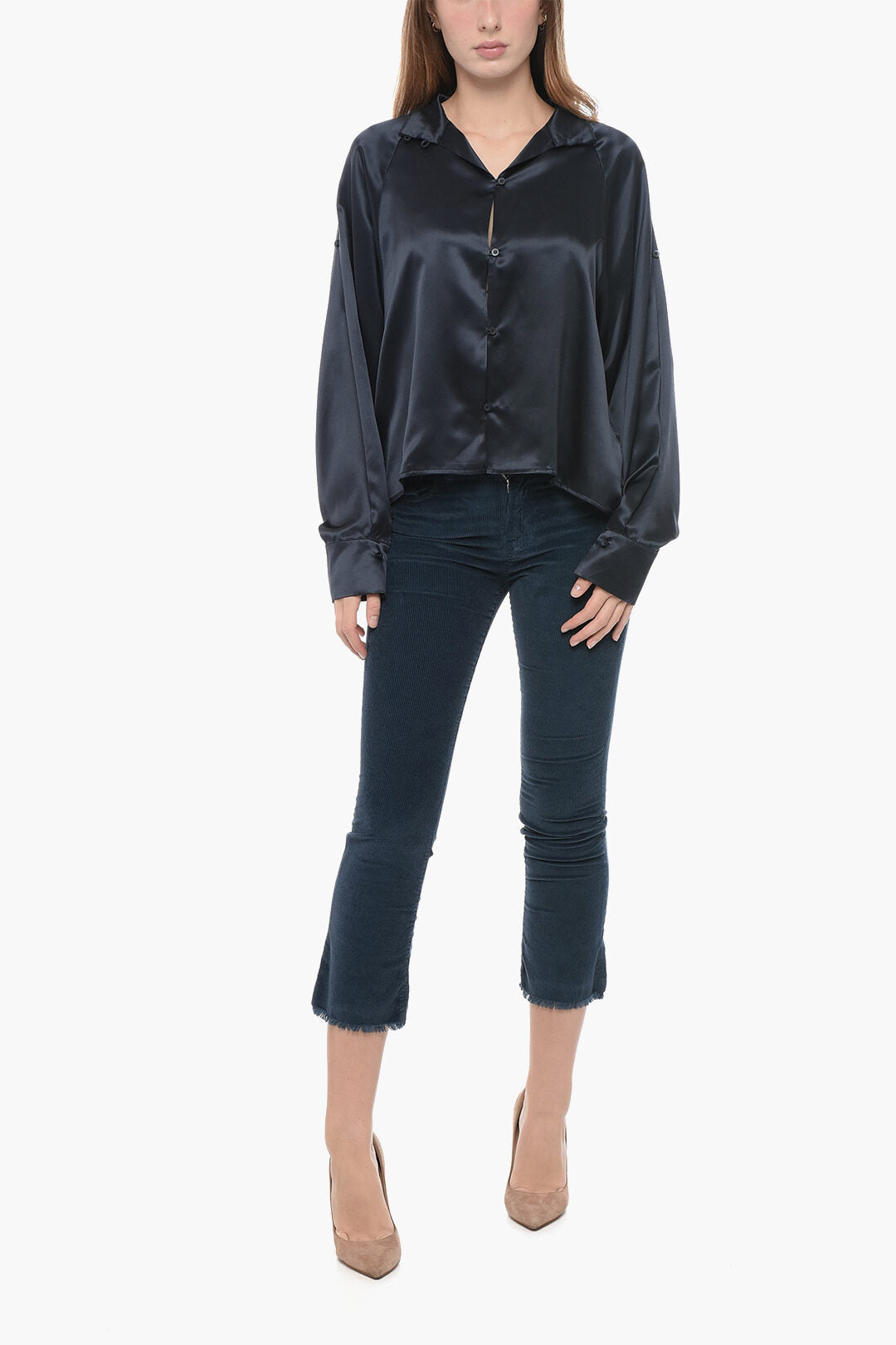 Co.go 2405~Silk Korean-Collar Shirt with Button Placket Detail