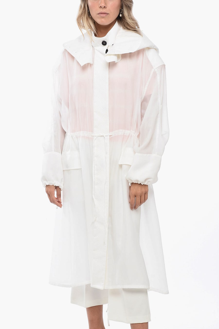 Ferragamo 2405~Silk-Blend Chiffon Trench with Removable Hood