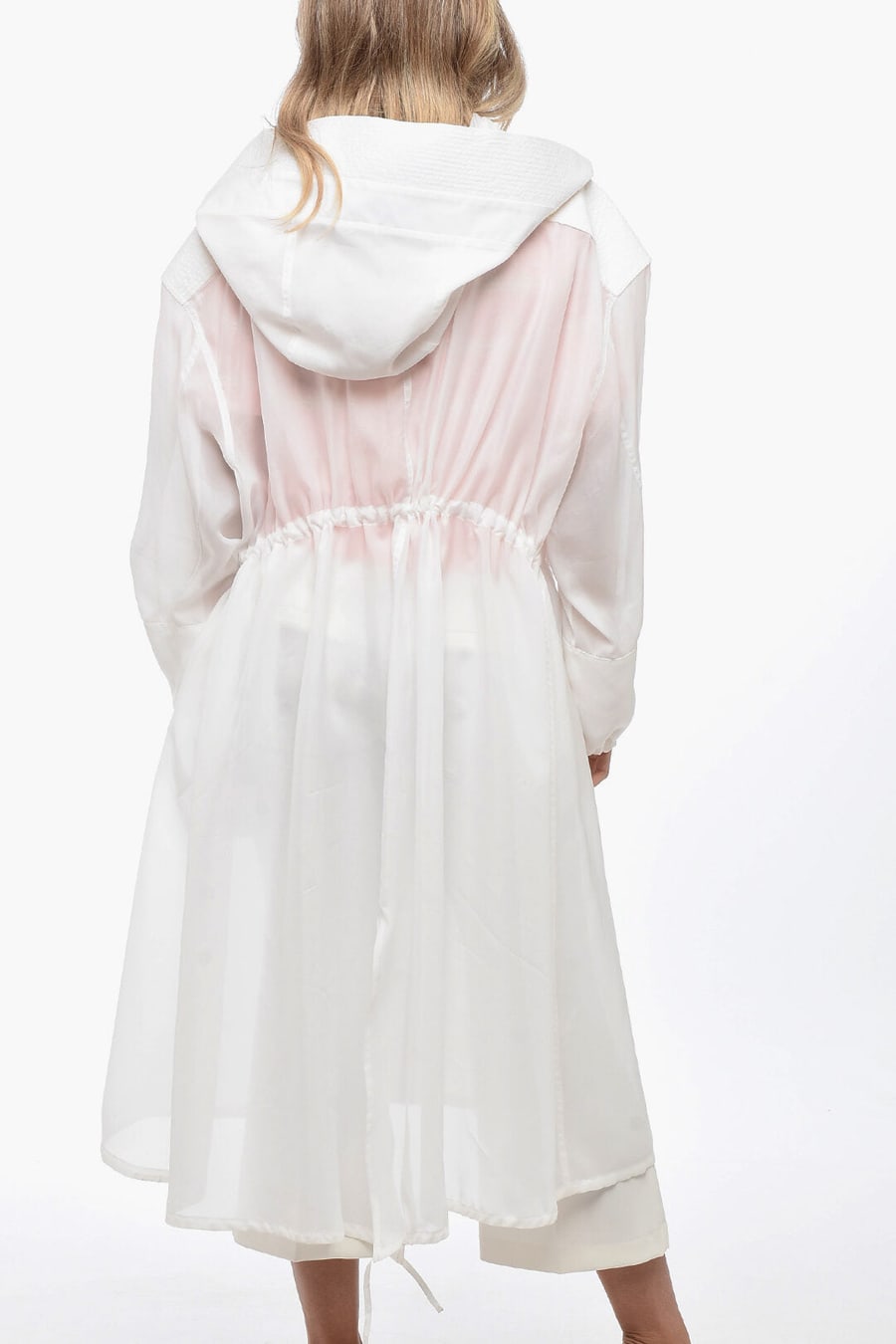 Ferragamo 2405~Silk-Blend Chiffon Trench with Removable Hood, view 2