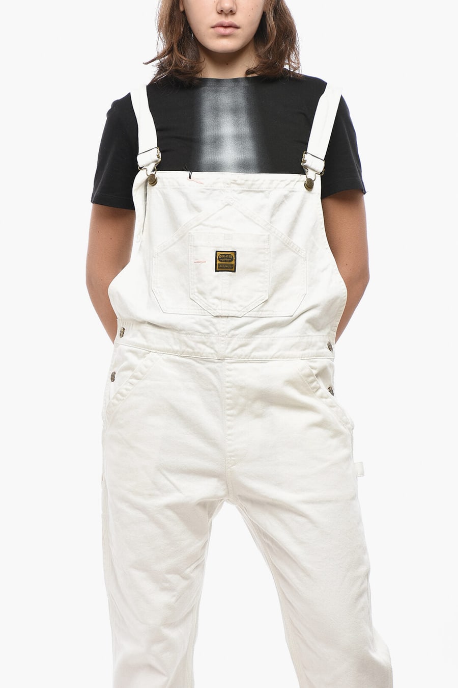 Washington Dee Cee 2405~Solid-Color Denim Overalls with Logo Buttons, view 3
