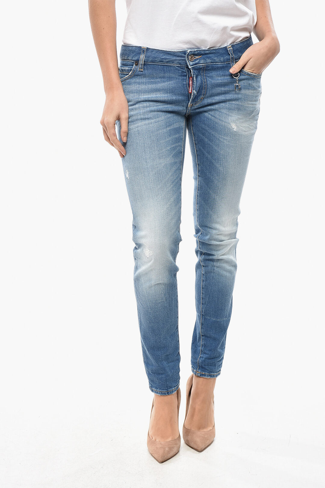 Dsquared2 2405~Stretch Denim Jeans JENNIFER with Silver Monogram 14cm