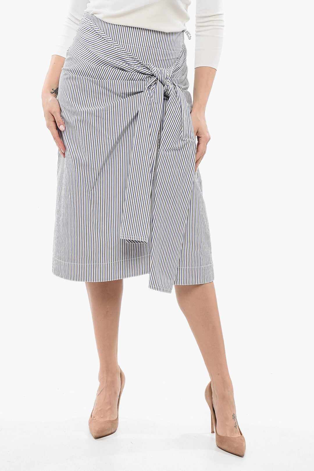 Bottega Veneta 2405~Striped Skirt With Knot Detail