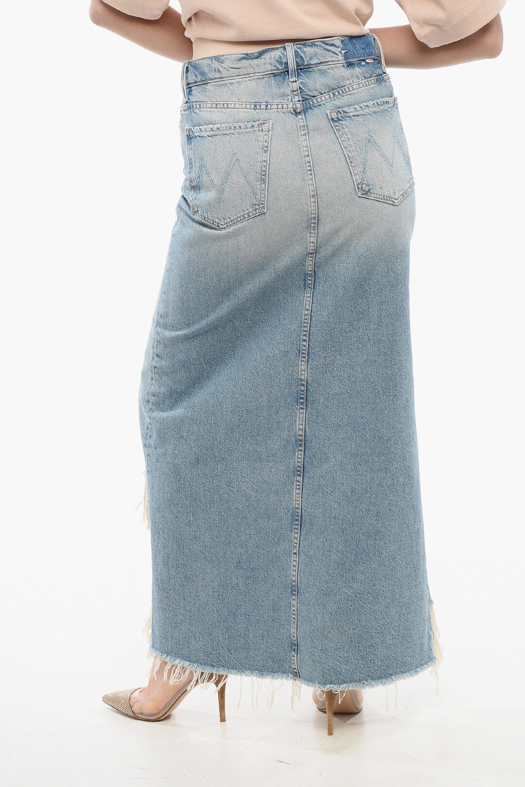 Mother 2405~SUPERIOR Denim Long Skirt THE DITCHER with Front Slit and Fringed Hem