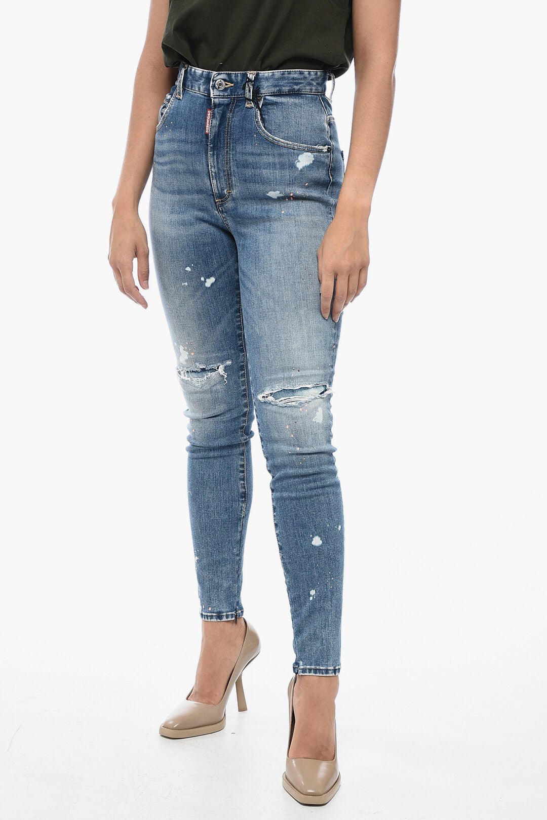 Dsquared2 2405~Twiggy High-Waist Jeans with Acid-Wash Effect 12cm