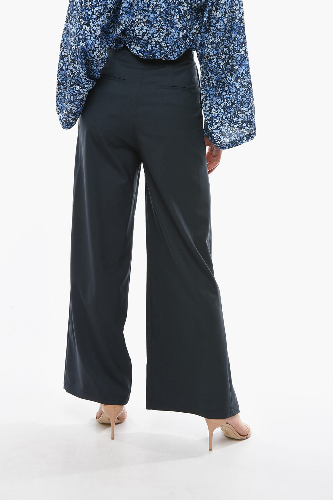 Eudon Choi 2405~Virgin Wool Wide Leg Trousers TANDIN With Ankle Split And Belt