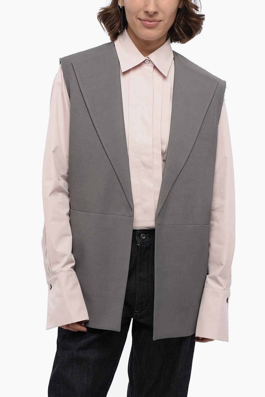 Jil Sander 2470~Buttonless Linen-Blend Gilet with Raw-Edge Details