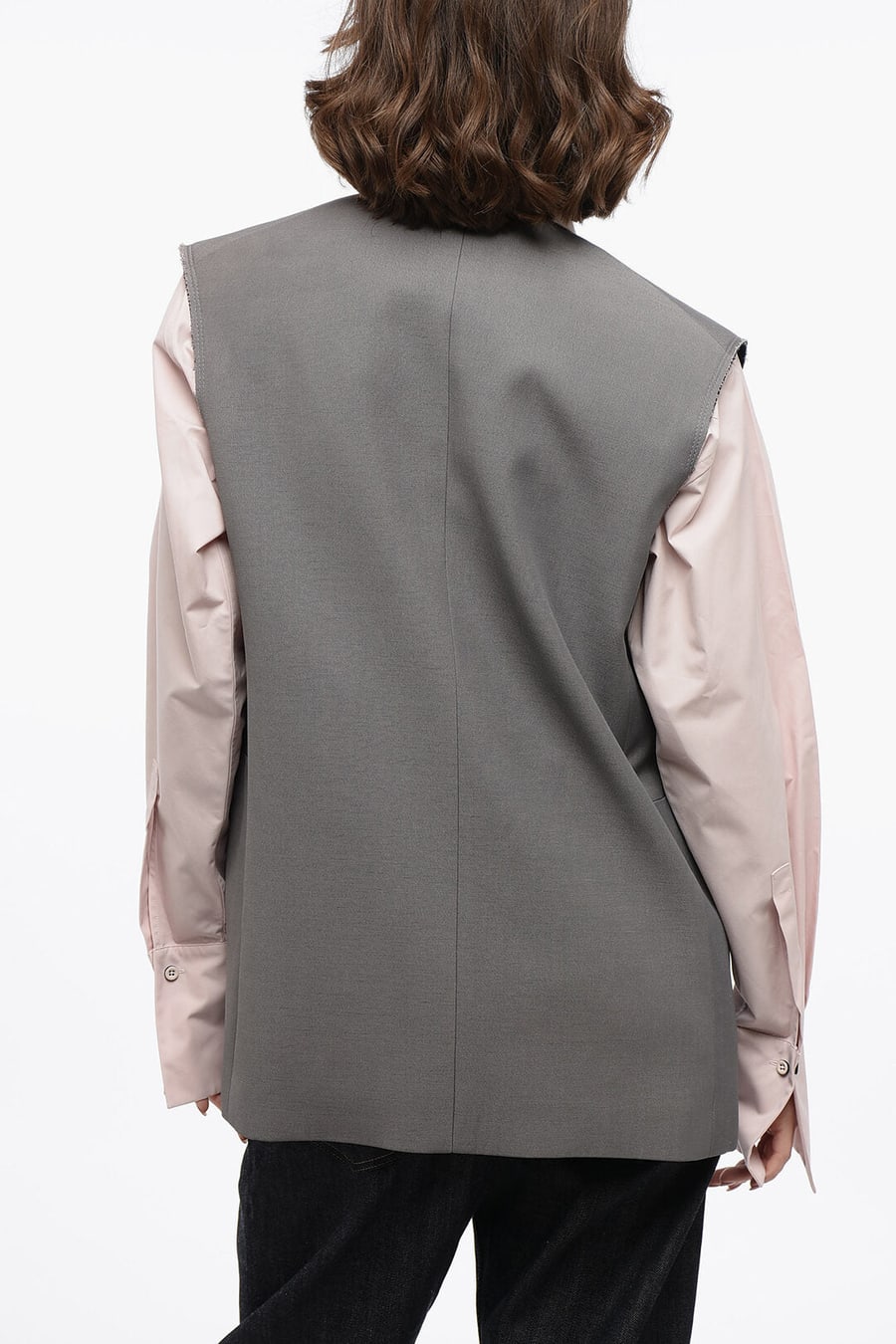 Jil Sander 2470~Buttonless Linen-Blend Gilet with Raw-Edge Details, view 2