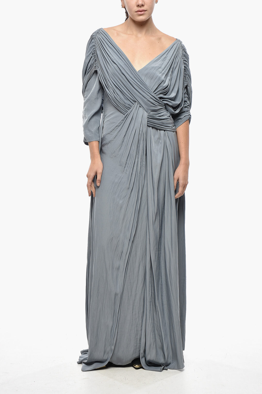 Lanvin 2470~Draped Silk Dress LOUNGE with Cape Sleeves