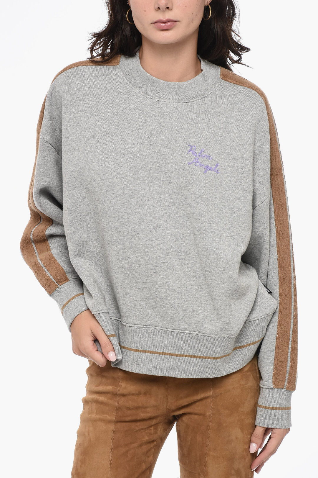 Palm Angels 2470~Embroidered Crewneck Sweatshirt with Contrast Teddy Bands