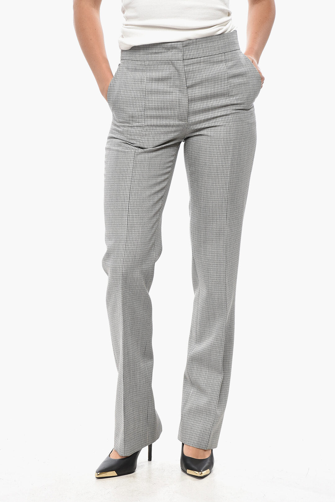 Jil Sander 2470~Low-Rise Checked Virgin Wool Pants