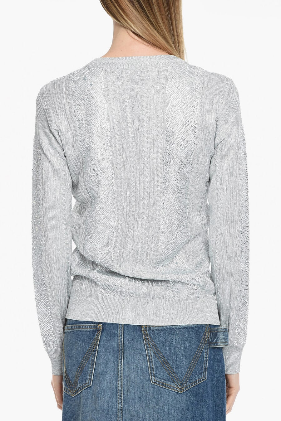 Philipp Plein 2470~Round-Neck Long-Sleeve Crystal Pullover, view 2