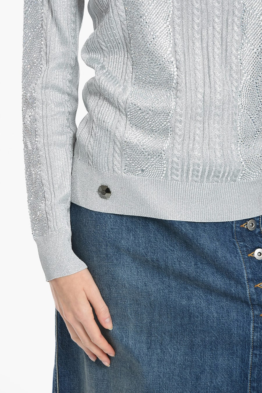Philipp Plein 2470~Round-Neck Long-Sleeve Crystal Pullover, view 4