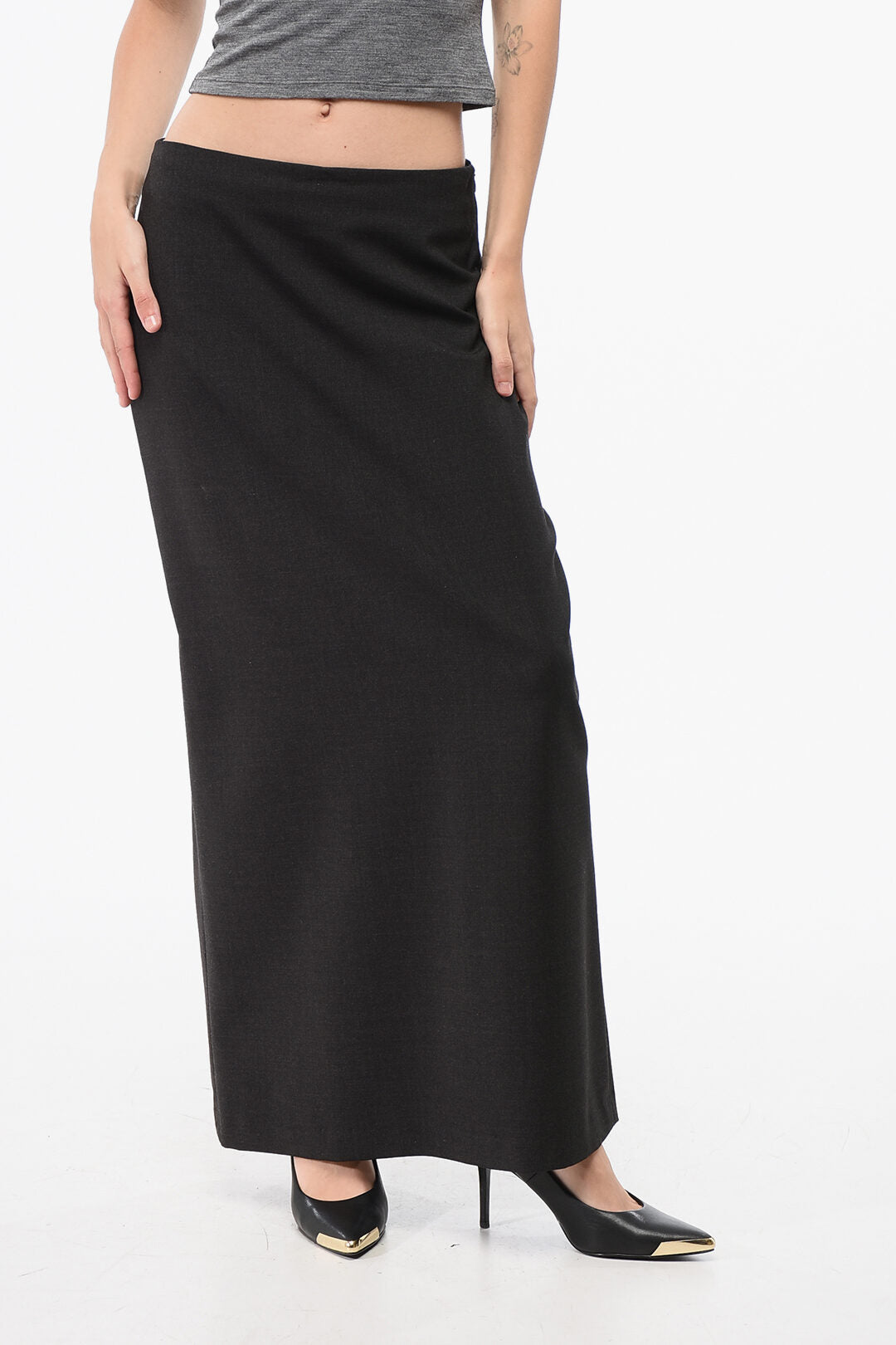 Loulou Studio 2470~Stretch Virgin Wool Midi Skirt with Back Slit