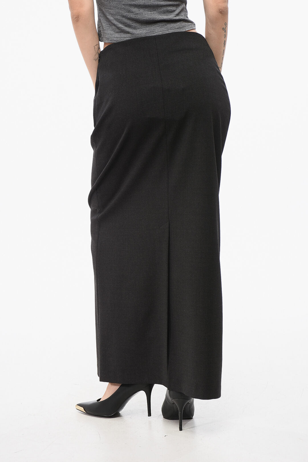 Loulou Studio 2470~Stretch Virgin Wool Midi Skirt with Back Slit, view 2