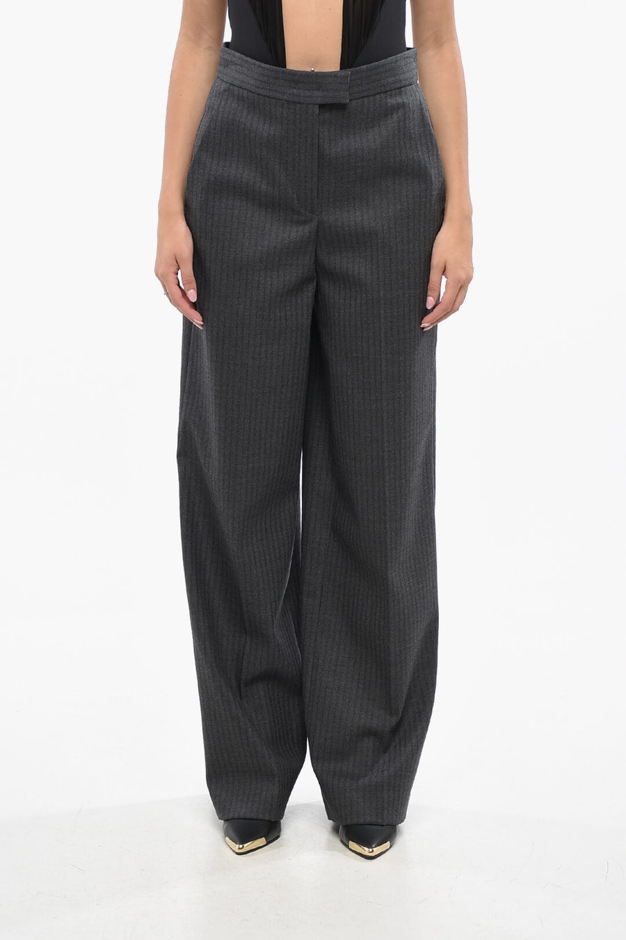 Fendi 2470~Striped Wool Trousers With Hidden Button Closure