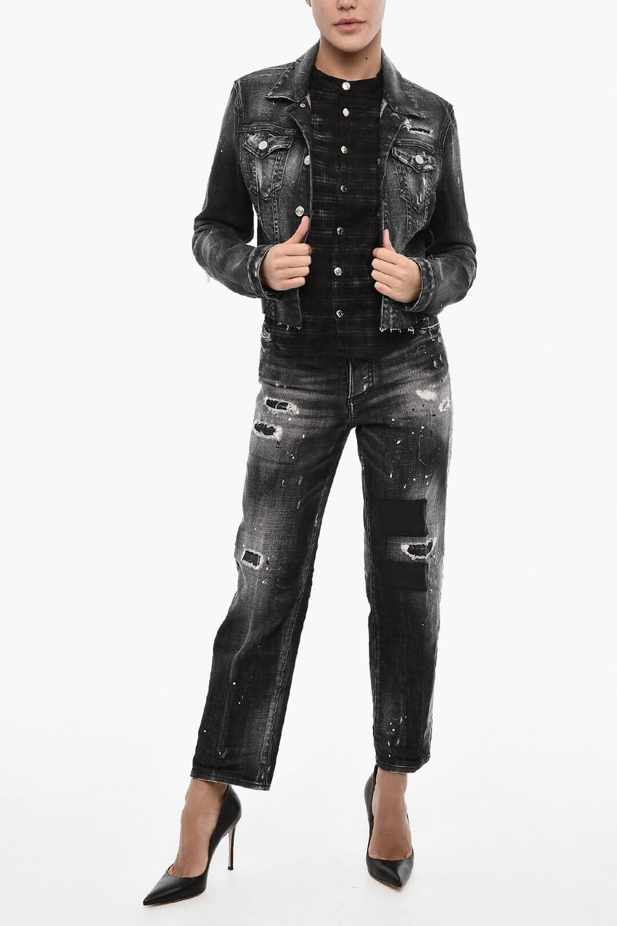 Dsquared2 2470~Vintage-Effect Denim Jacket, view 4