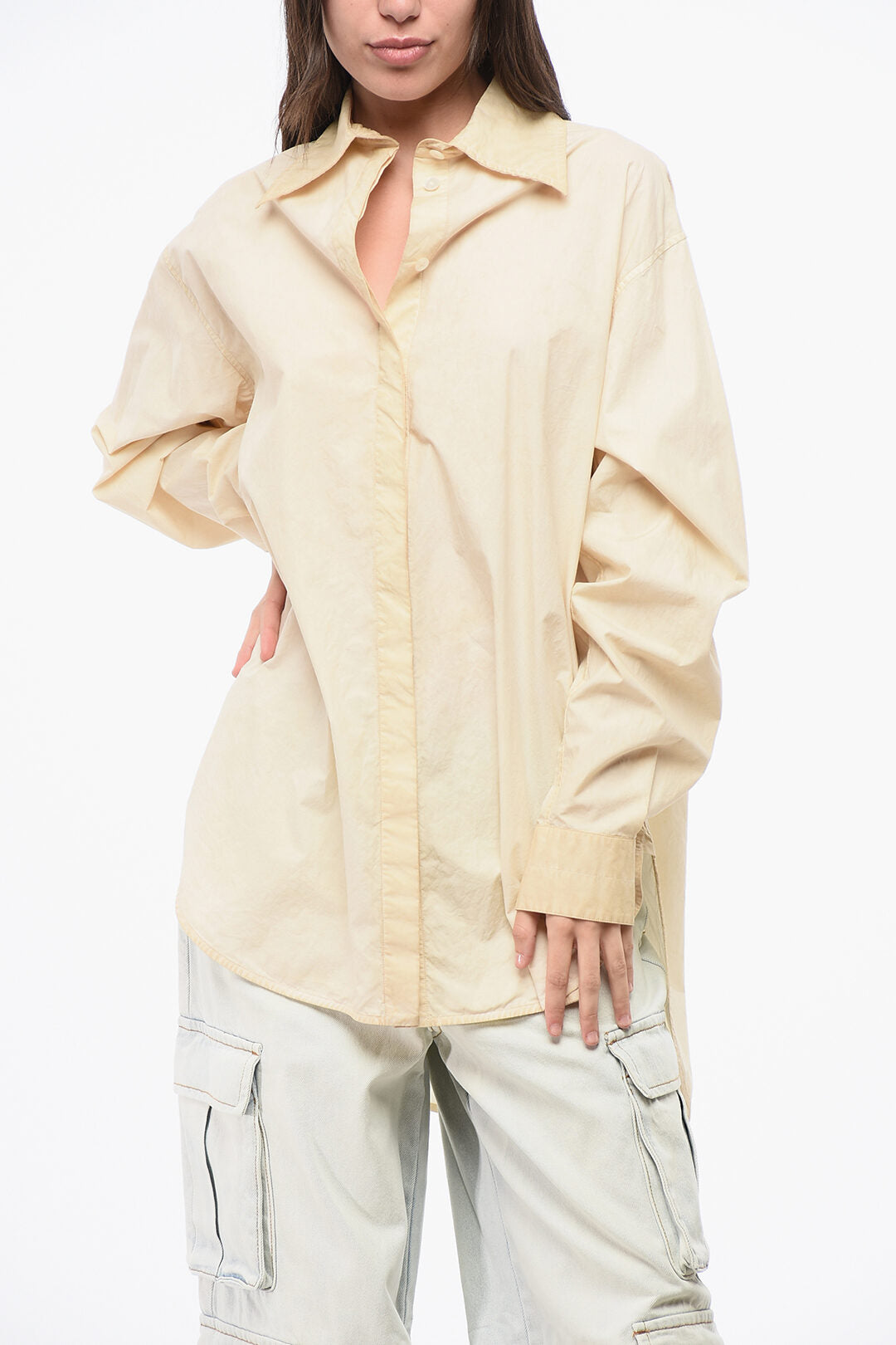 Quira 2500~Casual Oversized Cotton Shirt with Hidden Placket