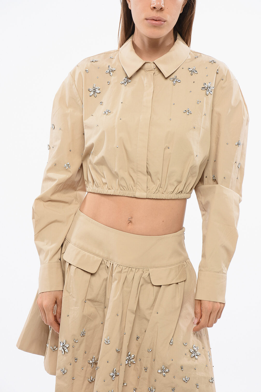 self-portrait 2500~Cotton Crop Blouse with Jewels