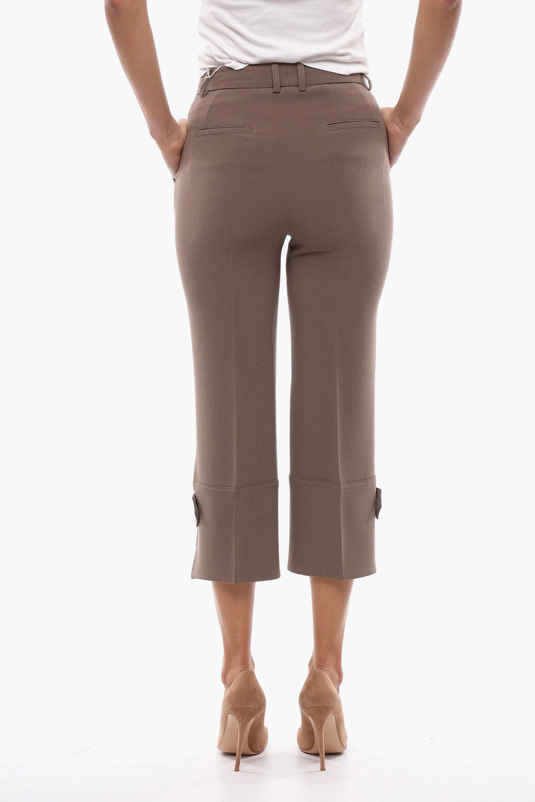 Alberto Biani 2500~COUTURE Cropped-Fit Trousers with Turn-Up