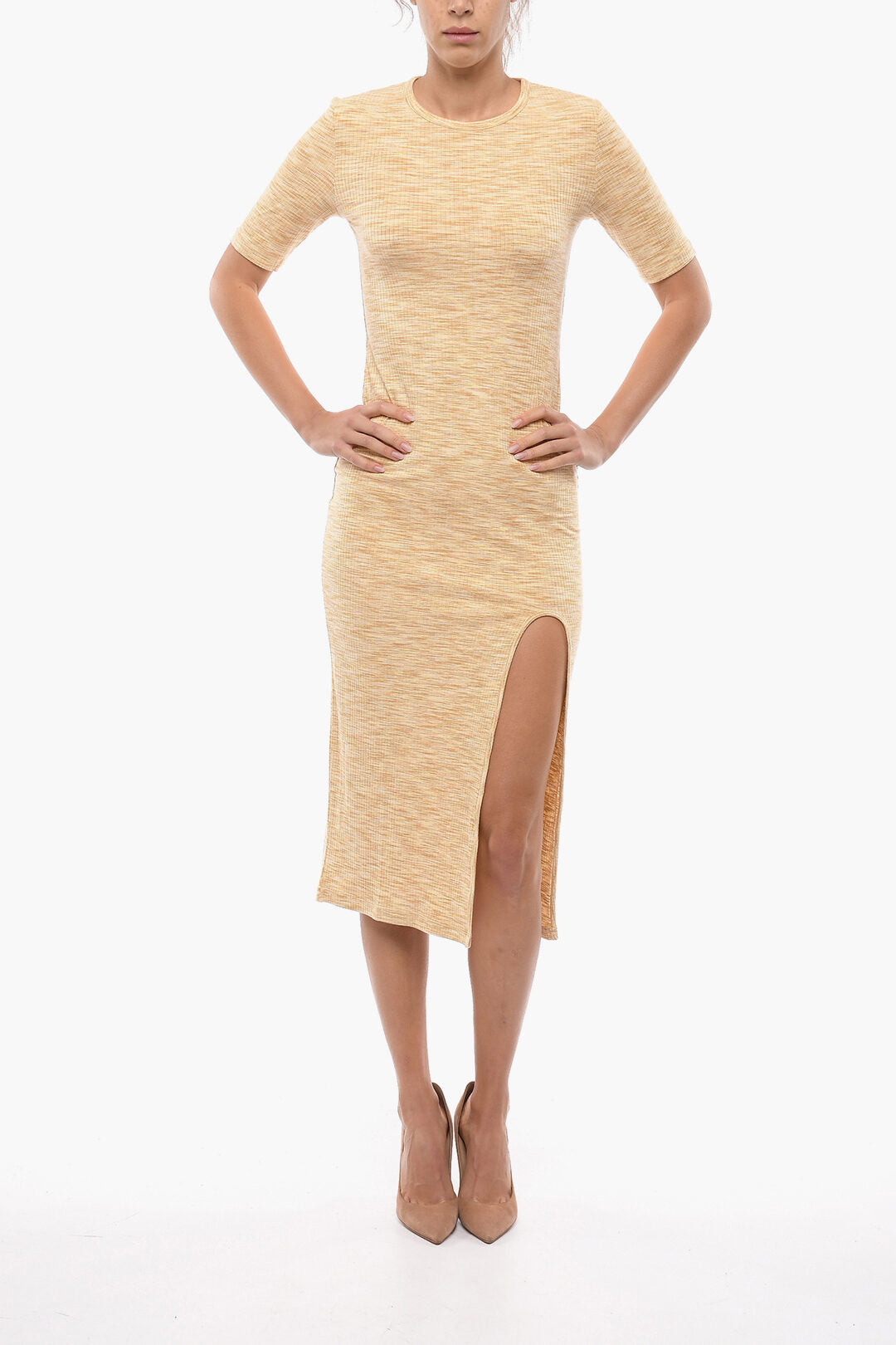 Samsoe Samsoe 2500~Maxi Fitted Dress HILDE With Short Sleeve And Front Slit