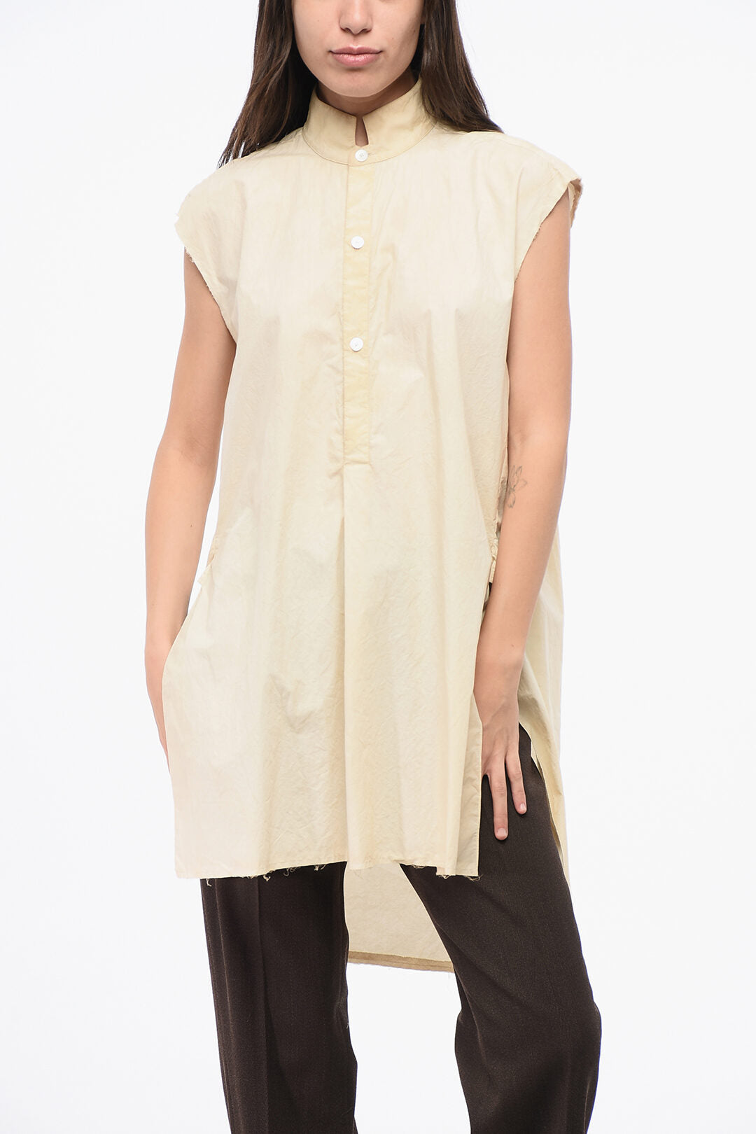 Quira 2500~Oversized Sleeveless Vintage-Effect Shirt