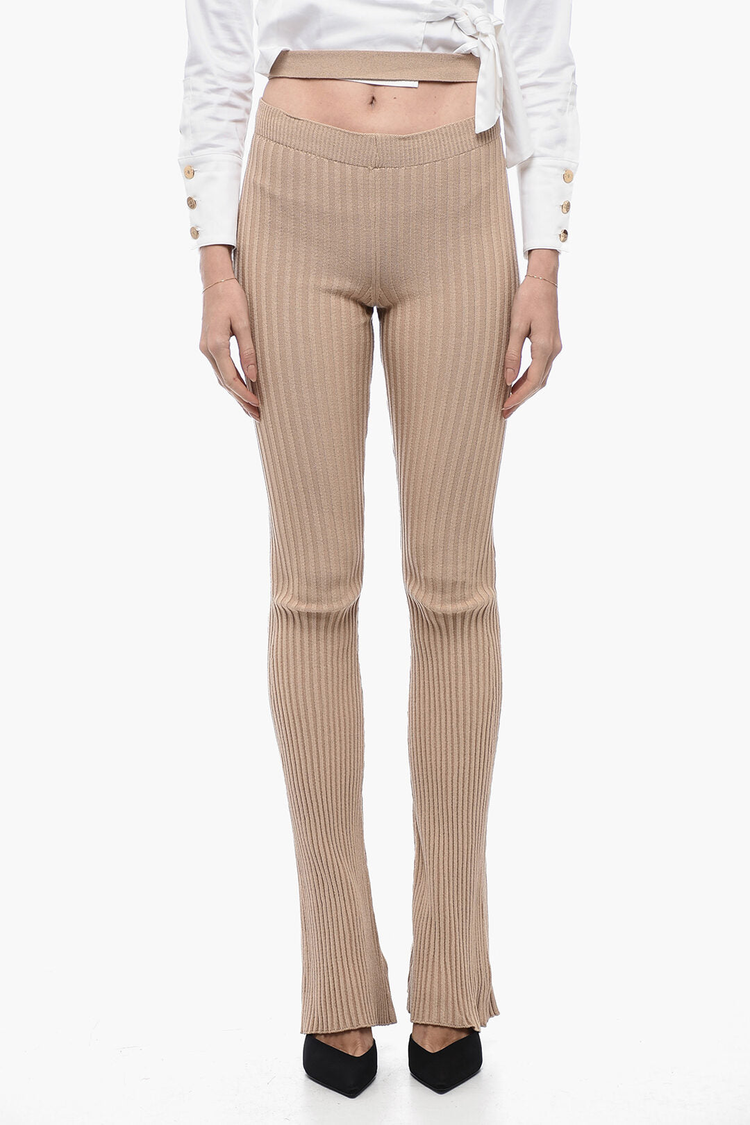 ANDREĀDAMO 2500~Ribbed Flared Pants with Cut-Out Detail