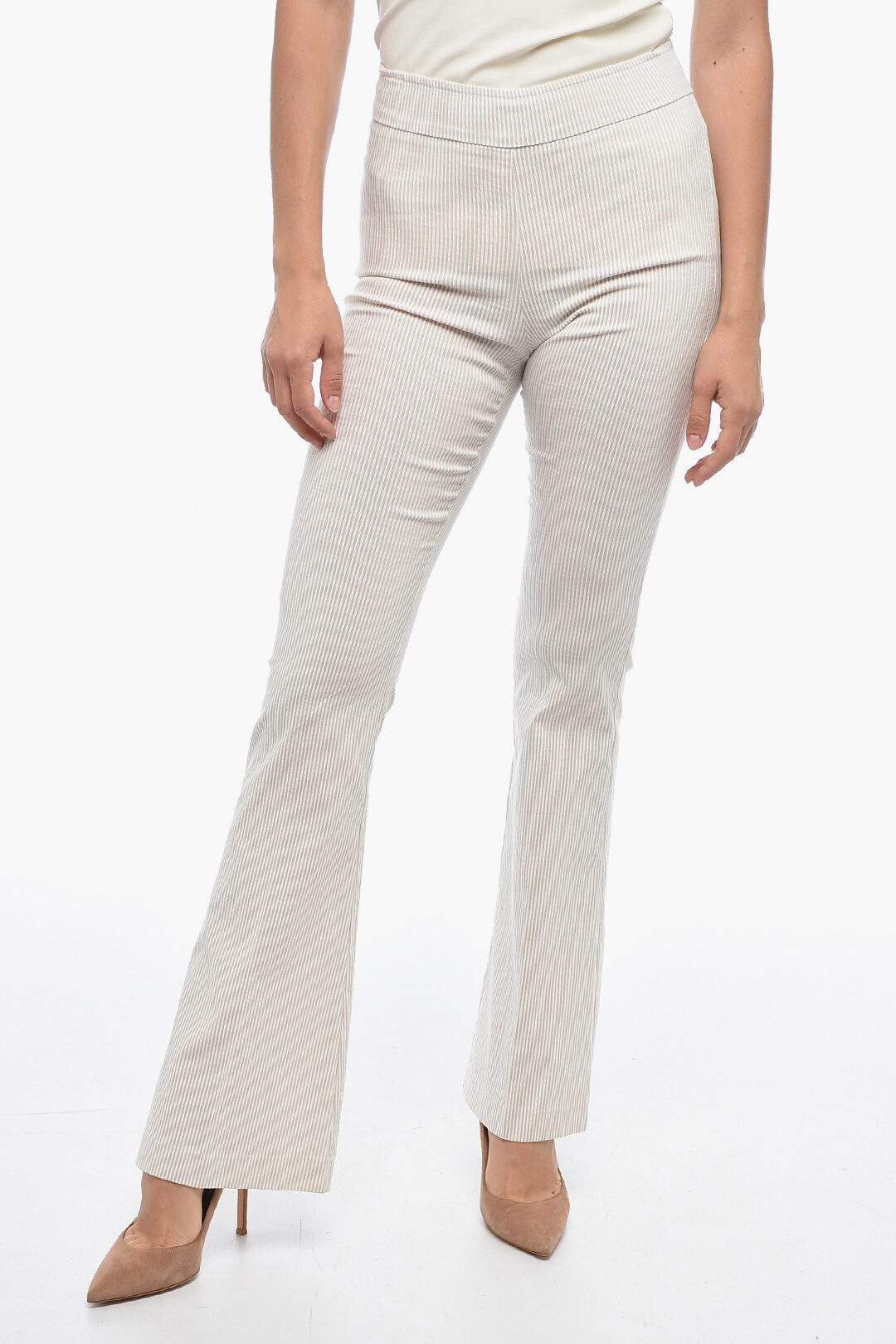 Avenue Montaigne 2500~Slim Striped Pants with Flared Hem