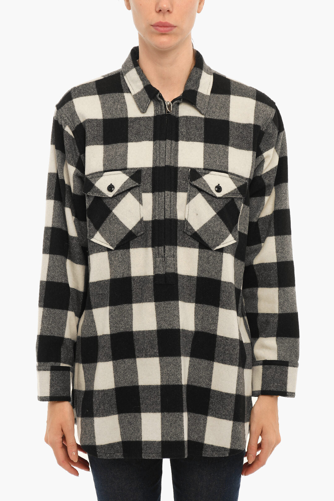 Woolrich 2550~ARCHIVE Overshirt Buffalo-Check POPOVER with Double Pocket and Half Zip