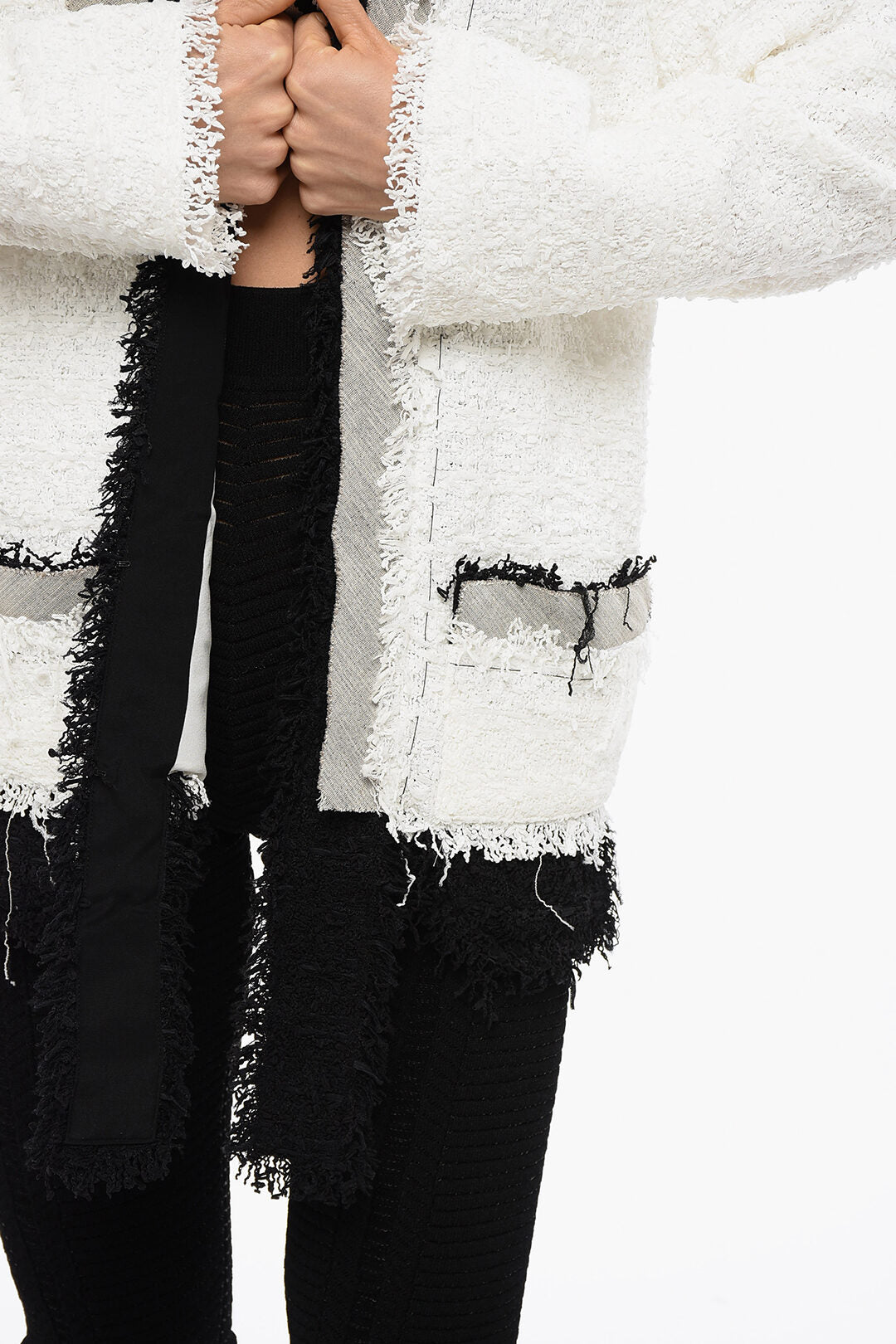 Balmain 2550~Cold-Shoulder Tweed Blazer With Contrast Edging