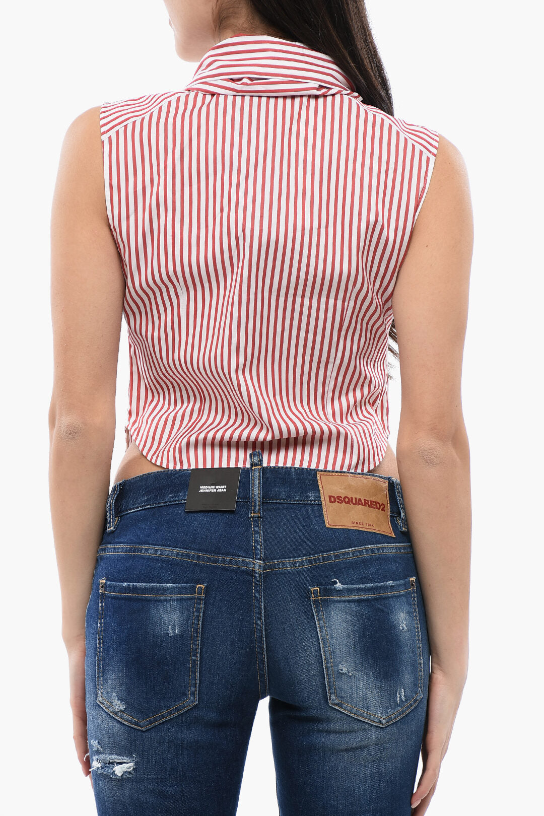 Dsquared2 2550~Cropped Awning-Striped Shirt with Knotted Detail