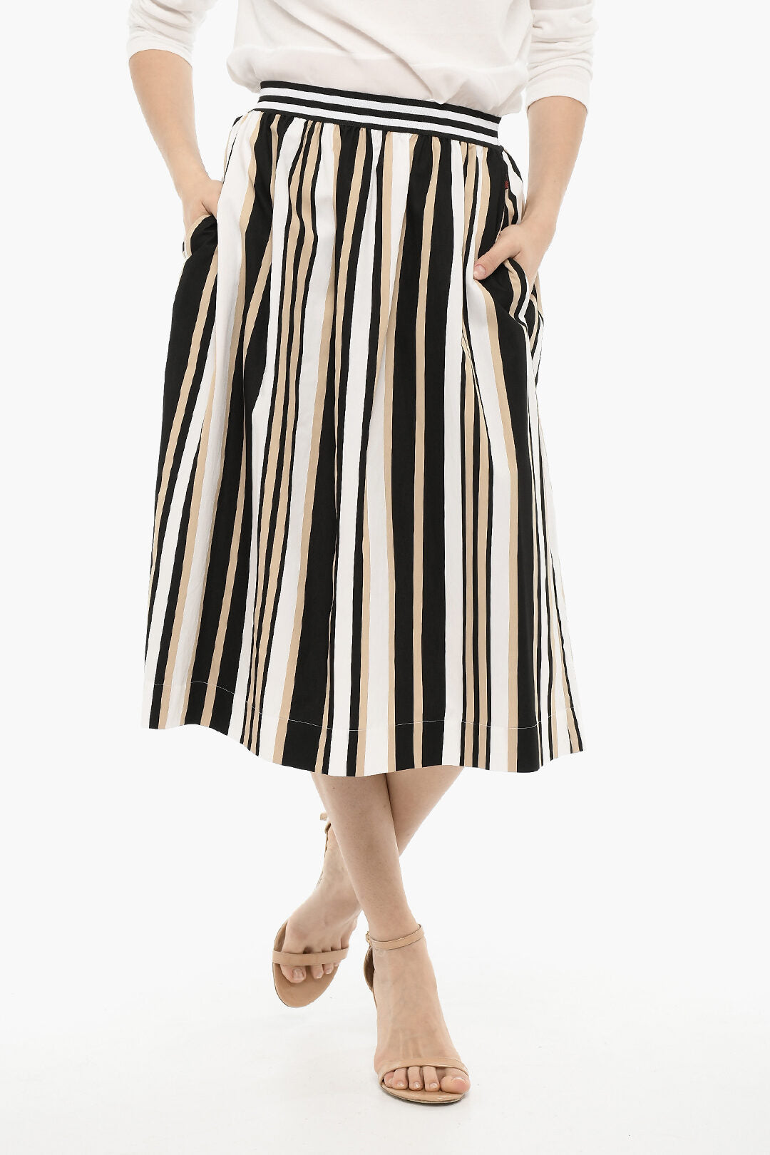 Woolrich 2550~Flared Pencil Midi Skirt SCULLY in Stripes