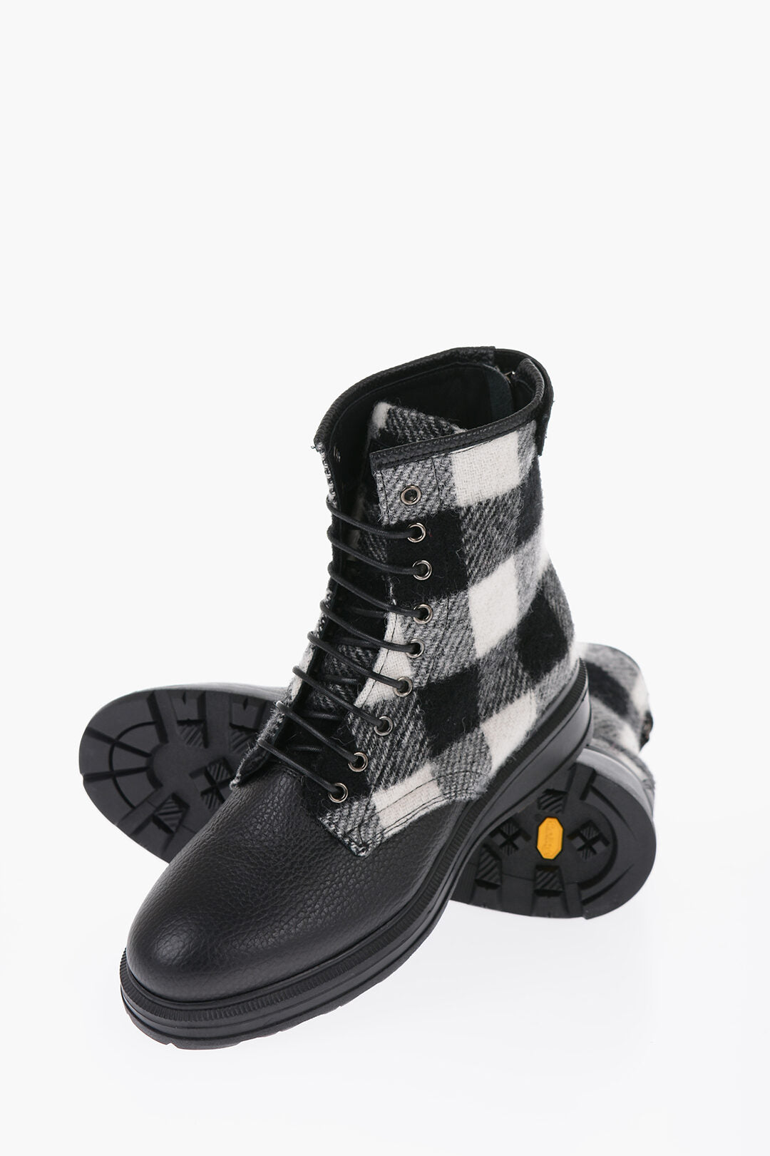 Woolrich 2550~Hammered Leather and Buffalo-Check Wool Combat Boots